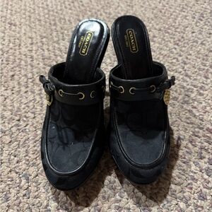 Coach Black Mules with Gold Accents